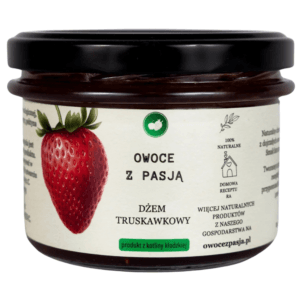 Dżem truskawkowy 300 g Owoce z Pasją – słoik z etykietą